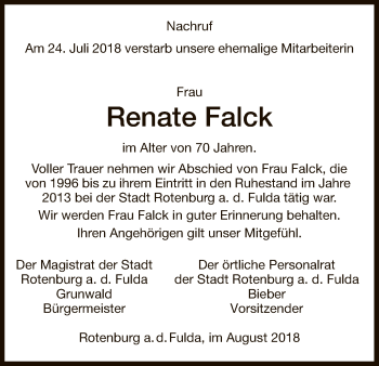 Traueranzeige von Renate Falck von HNA