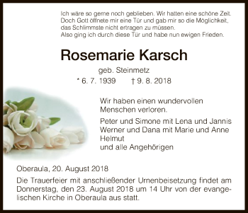 Traueranzeige von Rosemarie Karsch von HNA