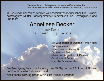 Traueranzeige von Anneliese Becker von HNA