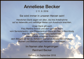 Traueranzeige von Anneliese Becker von HNA