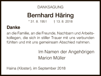 Traueranzeige von Bernhard Häring von HNA