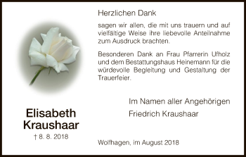 Traueranzeige von Elisabeth Kraushaar von HNA