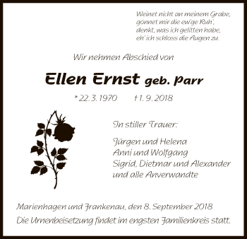 Traueranzeige von Ellen Ernst von HNA