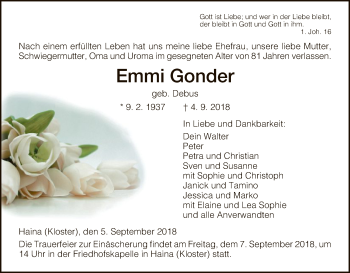 Traueranzeige von Emmi Gonder von HNA