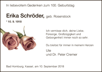 Traueranzeige von Erika Schröder von HNA
