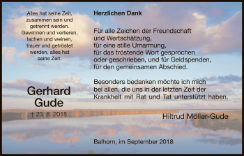 Traueranzeige von Gerhard Gude von HNA