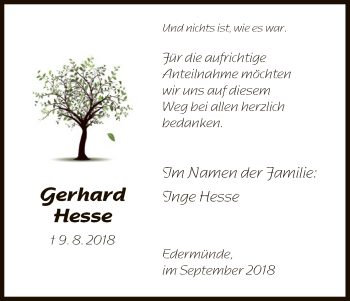 Traueranzeige von Gerhard Hesse von HNA