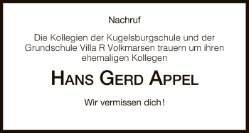 Traueranzeige von Hans Gerd Appel von HNA