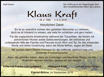 Traueranzeige von Klaus Kraft von HNA