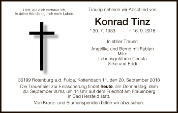 Traueranzeige von Konrad Tinz von HNA