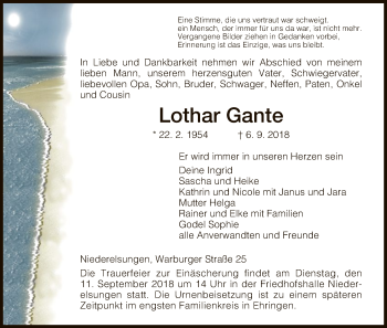 Traueranzeige von Lothar Gante von HNA