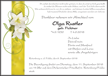 Traueranzeige von Olga Rustler von etm