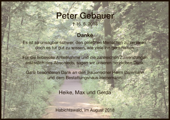 Traueranzeige von Peter Gebauer von HNA