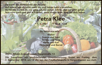 Traueranzeige von Petra Klee von HNA