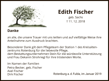 Traueranzeige von Edith Fischer von HNA