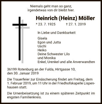 Traueranzeige von Heinrich Möller von HNA