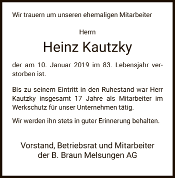 Traueranzeige von Heinz Kautzky von HNA