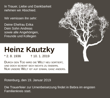 Traueranzeige von Heinz Kautzky von HNA
