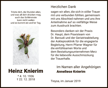 Traueranzeige von Heinz Knierim von HNA