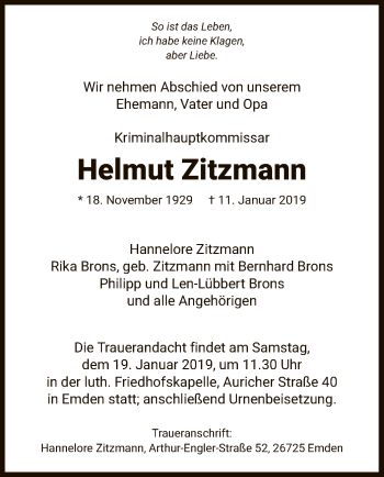 Traueranzeige von Helmut Zitzmann von HNA