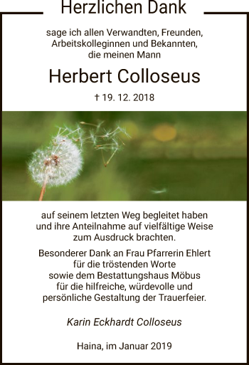 Traueranzeige von Herbert Colloseus von HNA