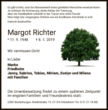 Traueranzeige von Margot Richter von HNA