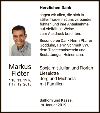 Traueranzeige von Markus Flöter von HNA