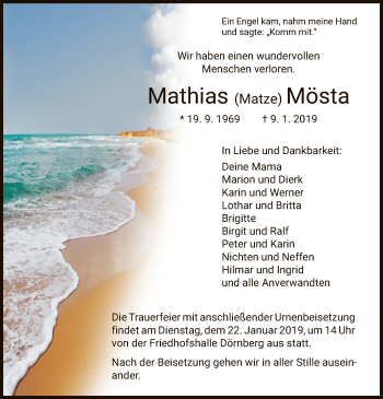 Traueranzeige von Mathias Mösta von HNA