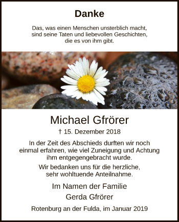 Traueranzeige von Michael Gfrörer von HNA