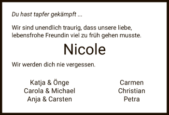 Traueranzeige von Nicole  von HNA