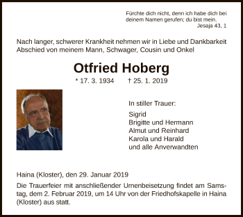 Traueranzeige von Otfried Hoberg von HNA