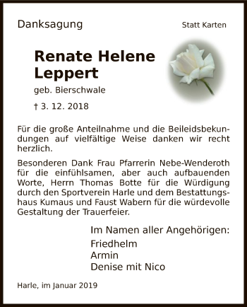 Traueranzeige von Renate Helene Leppert von HNA