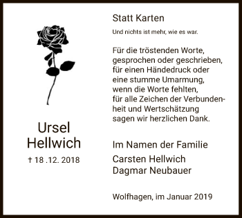 Traueranzeige von Ursel Hellwich von HNA