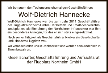 Traueranzeige von Walter-Dietrich Hannecke von HNA