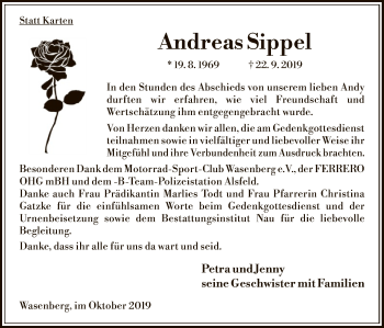 Traueranzeige von Andreas Sippel von HNA