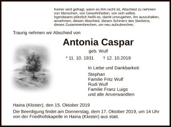 Traueranzeige von Antonia Caspar von HNA