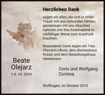 Traueranzeige von Beate Olejarz von HNA