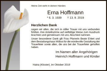 Traueranzeige von Erna Hoffmann von HNA