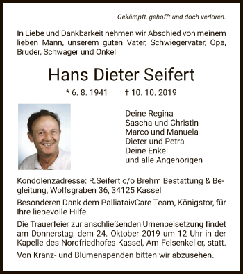 Traueranzeige von Hans Dieter Seifert von HNA