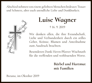 Traueranzeige von Luise Wagner von HNA