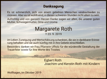 Traueranzeige von Margarete Roth von HNA