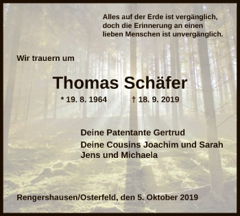 Traueranzeige von Thomas Schäfer von HNA