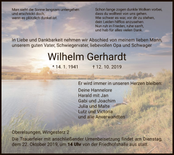 Traueranzeige von Wilhelm Gerhardt von HNA