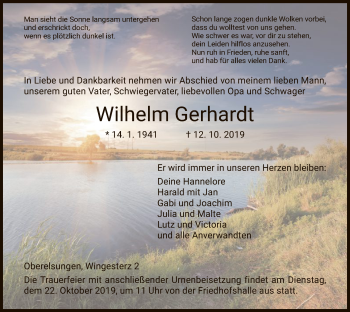 Traueranzeige von Wilhelm Gerhardt von HNA