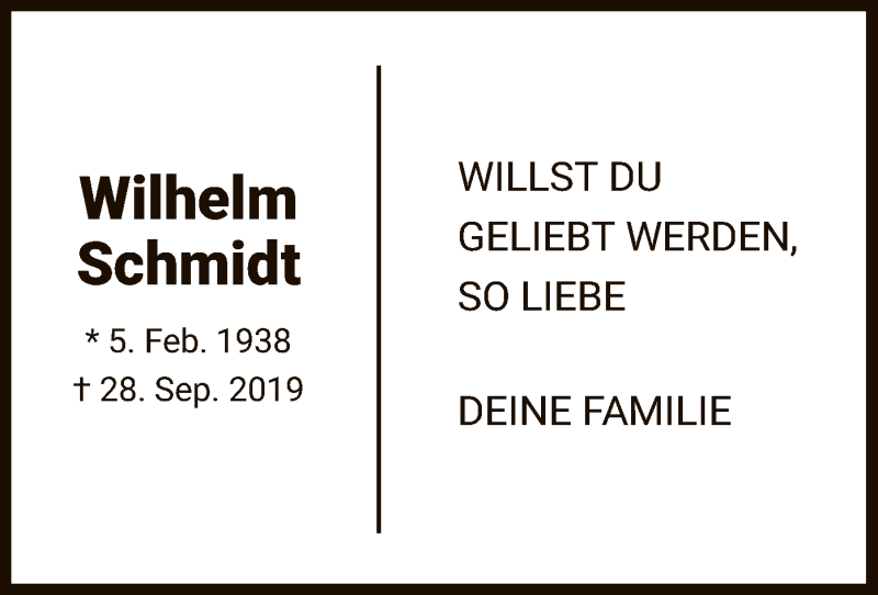  Traueranzeige für Wilhelm Schmidt vom 05.10.2019 aus HNA
