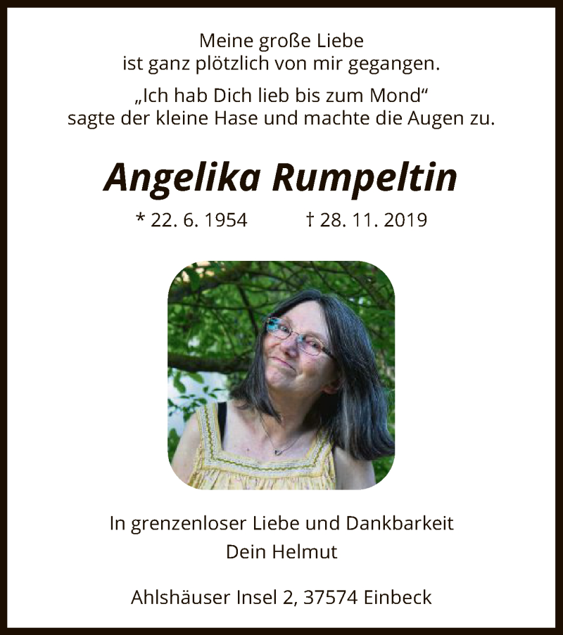  Traueranzeige für Angelika Rumpeltin vom 30.11.2019 aus HNA