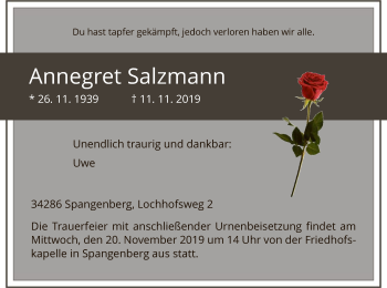 Traueranzeige von Annegret Salzmann von HNA