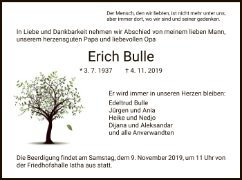 Traueranzeige von Erich Bulle von HNA