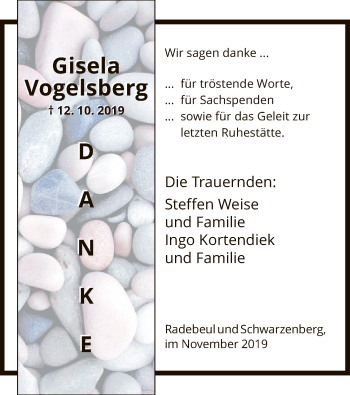 Traueranzeige von Gisela Vogelsberg von HNA