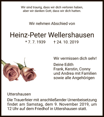 Traueranzeige von Heinz-Peter Wellershausen von HNA